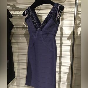 Herve Leger Elegant Backless Blue Dress